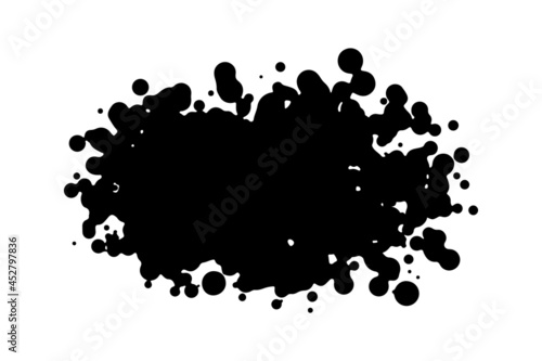 Liquid ink texture. Black grunge silhouette. Frame. Vector simple flat graphic hand drawn illustration. The isolated object on a white background. Isolate.