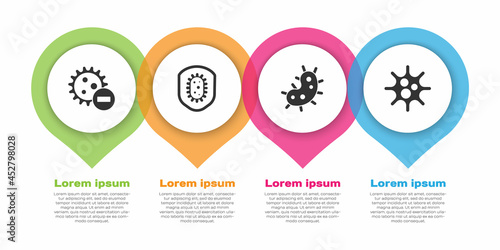 Set Negative virus, Shield protecting from virus, Virus and Virus. Business infographic template. Vector