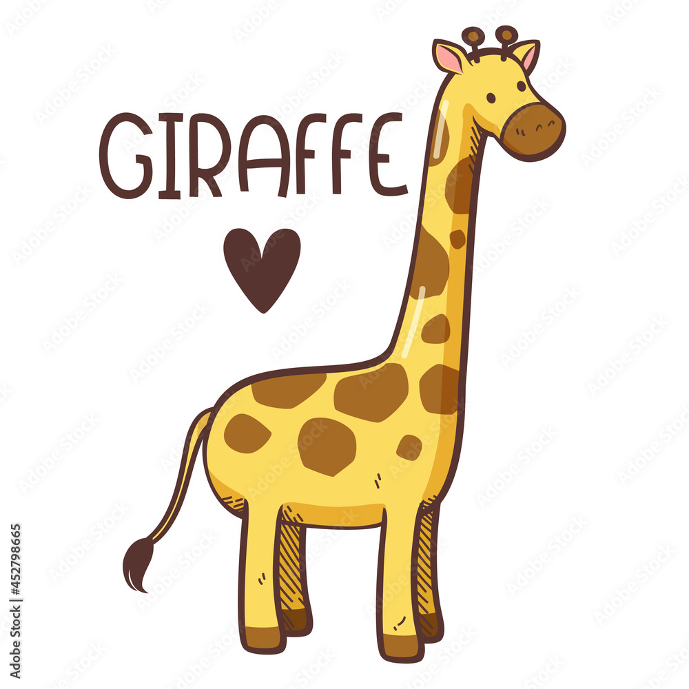 Fototapeta premium Cartoon giraffe vector illustration, Isolated on white wallpaper background, This design can be used as a cute background and used as part of a design.