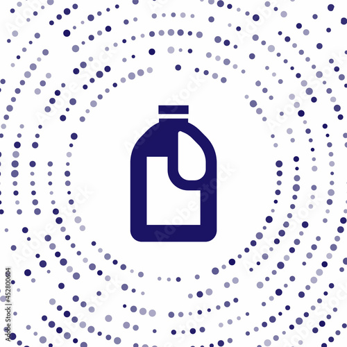 Blue Plastic bottle for laundry detergent, bleach, dishwashing liquid or another cleaning agent icon isolated on white background. Abstract circle random dots. Vector