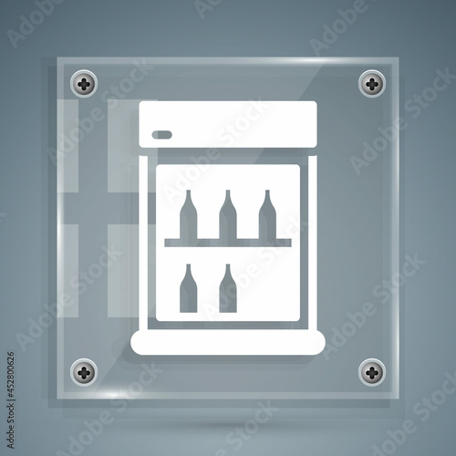 White Commercial refrigerator to store drinks icon isolated on grey background. Perishables for store or supermarket. Square glass panels. Vector