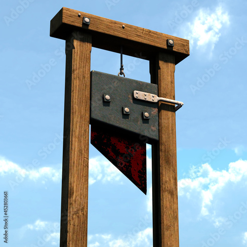 3d-illustration of an old-fashioned guillotine for execution - heaven in background photo