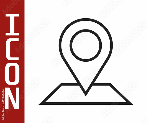 Black line Map pin icon isolated on white background. Navigation, pointer, location, map, gps, direction, place, compass, search concept. Vector