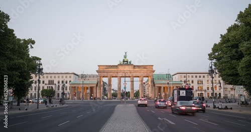 Brandenburg Gate in historical city center of Berlin, Germany timelapse