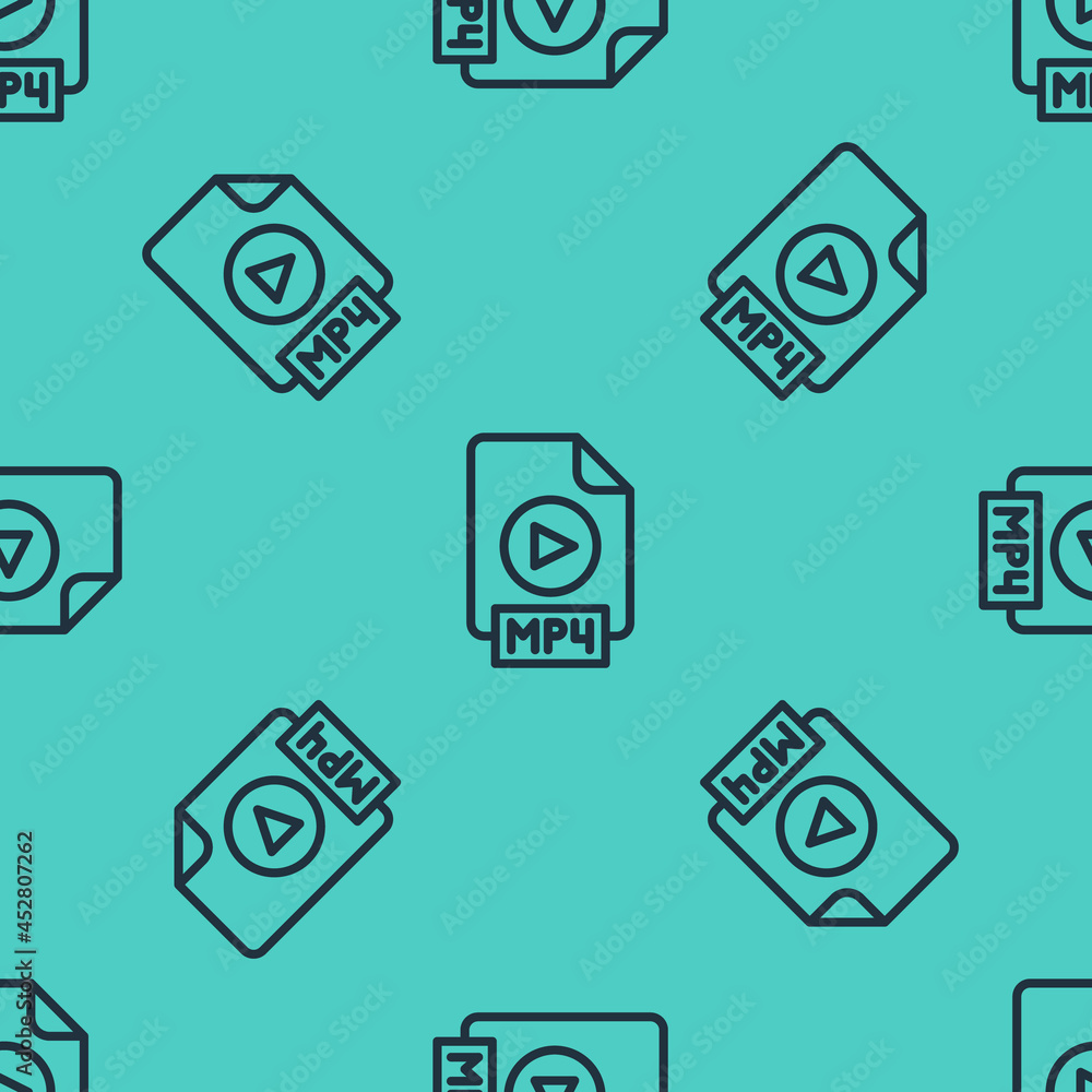 Black line MP4 file document. Download mp4 button icon isolated