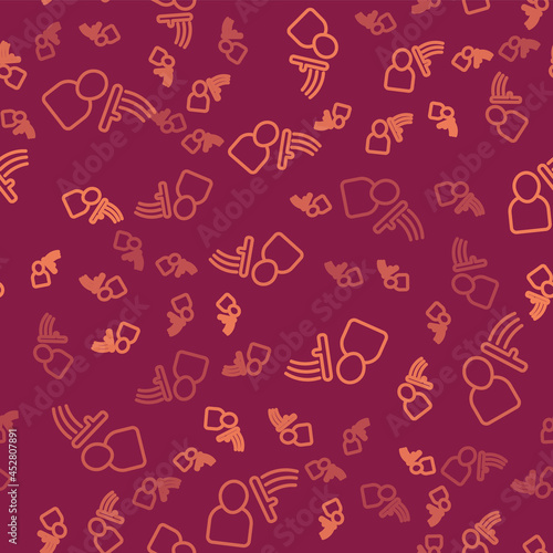 Brown line Police beat human icon isolated seamless pattern on red background. Abuse of authority. Protests, demonstrations and rallies. Police against protesters. Vector