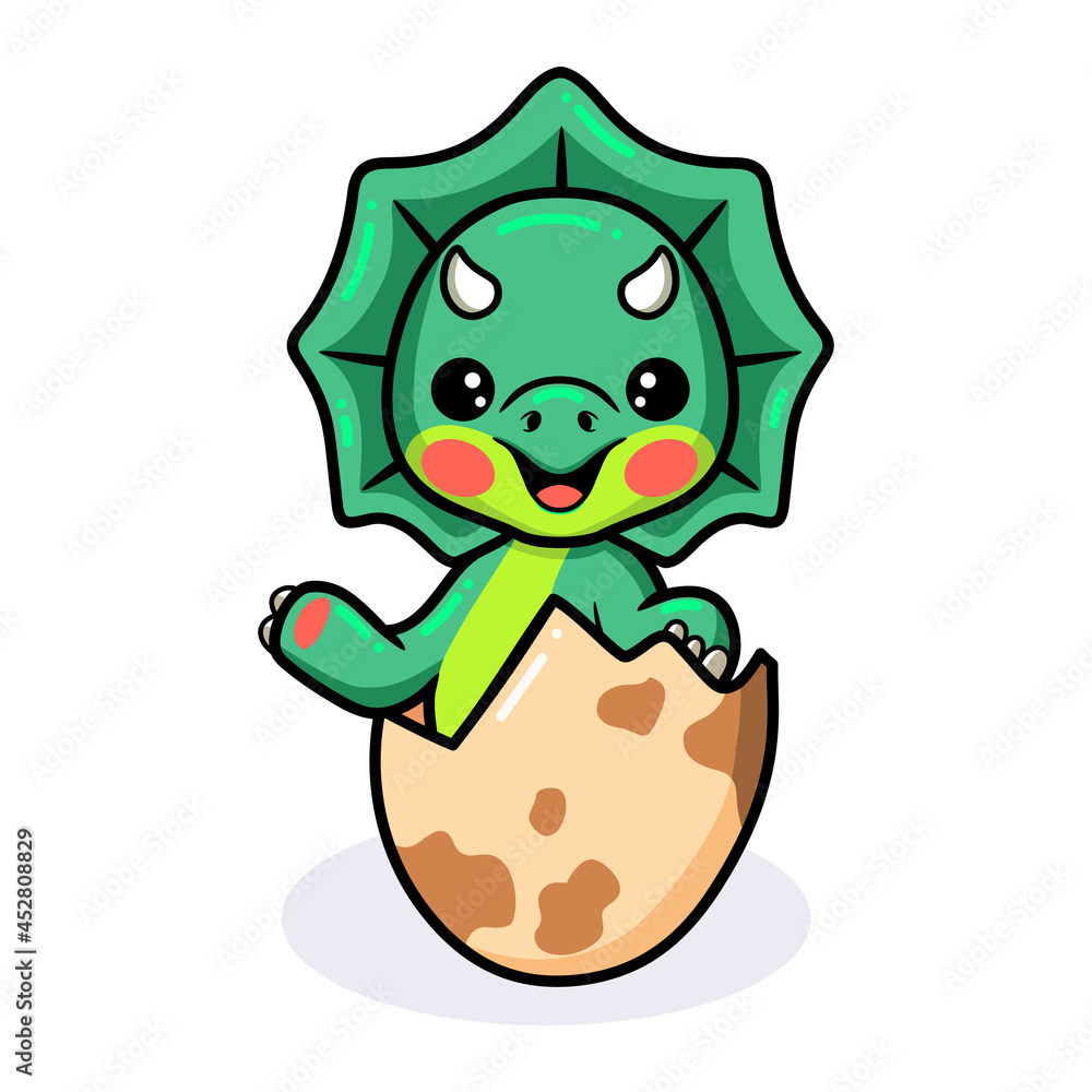 Cute little triceratops dinosaur cartoon hatching from egg Cute little triceratops dinosaur cartoon hatching from egg