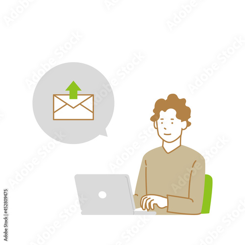 メールを送る男性のイラスト