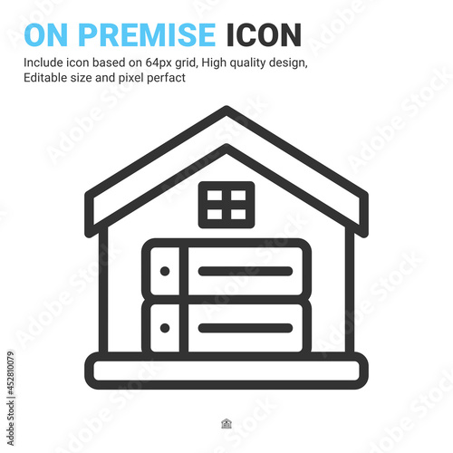 On premise icon vector with outline style isolated on white background. Vector illustration database, server sign symbol icon concept for digital IT, logo, industry, technology, apps, web and project