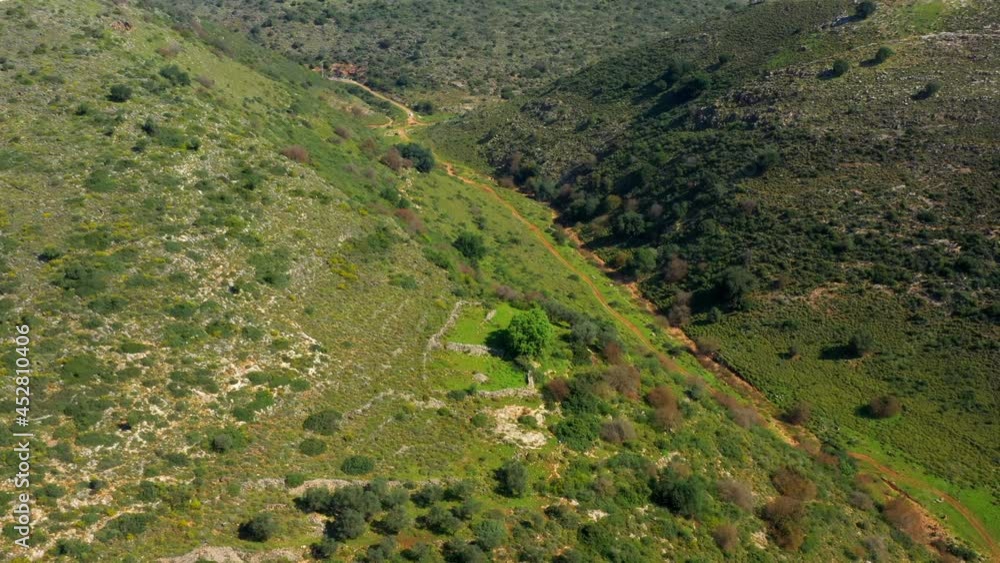 Aerial Ascending Beautiful Shot Of Green Mountains On Sunny Day - North District, Israel Aerial Ascending Beautiful Shot Of Green Mountains On Sunny Day - North District, Israel