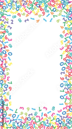 Falling colorful sketch numbers. Math study concept with flying digits. Classic back to school mathematics banner on white background. Falling numbers vector illustration.