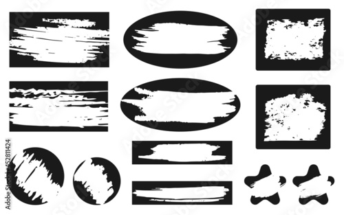 Scratch card game win shape set icons isolated on white background. Vector objects star, heart, rectangle, square, oval, circle grunge brush stroke texture. Lottery lucky lose winning ticket