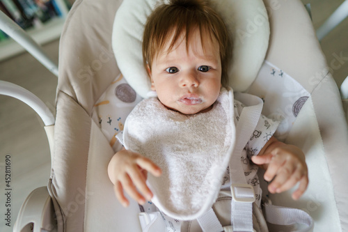 Canvas-taulu First meal problems small caucasian baby refusing to eat spitting organic rice c