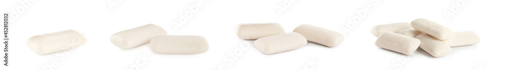 Set with pieces of chewing gum on white background. Banner design Set with pieces of chewing gum on white background. Banner design