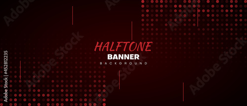 abstract halftone banner background with dark red color