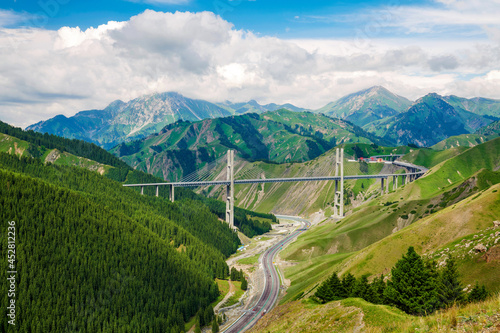 Guozigou bridge in the mountains, Xinjiang autonomous regions, China.