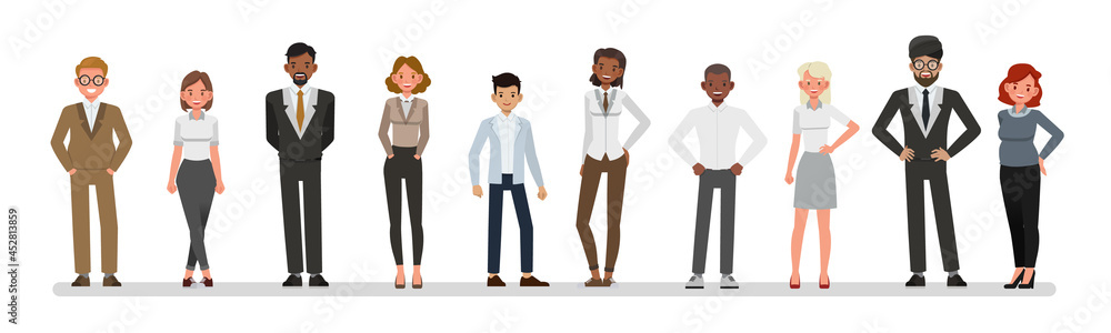 Set of business people portrait character vector design. Presentation in various action with different emotions. - obrazy, fototapety, plakaty 