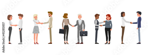 Set of Business people shaking hands character vector design. Successful meeting concept.