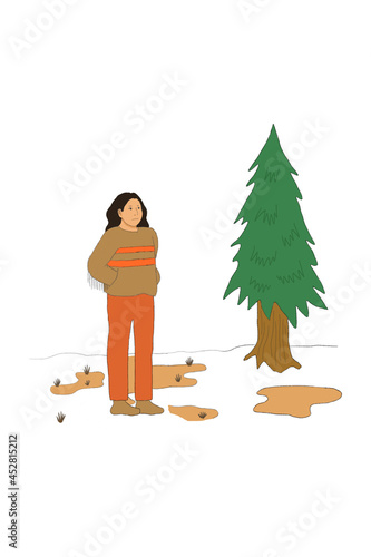 woman standing next to a tree