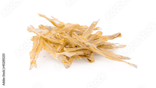 dried engraulidae fish isolated on white background