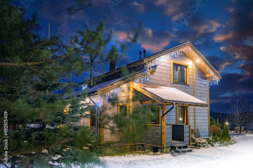 Country hotel. Wooden house...