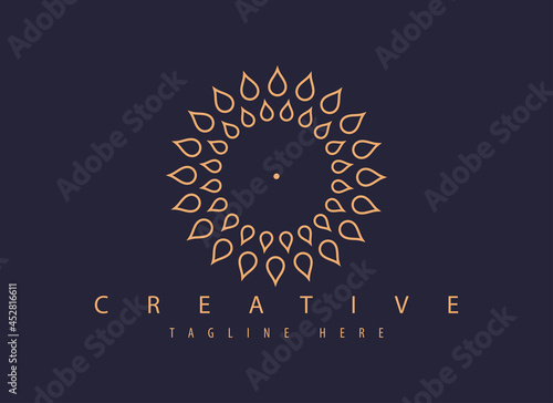 Tree shape sunflower logo. Nature tree vector illustration logo design, circular gold leaf for spa and beauty