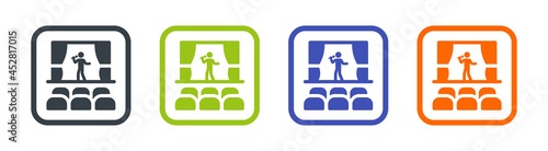 Stand up and theater show icon set. Sing on stage icon vector illustration