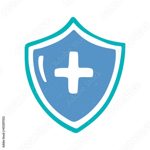 Immunity system, hospital or insurance icon. Two-color medical shield isolated on a white background. Vector flat hand drawn illustration