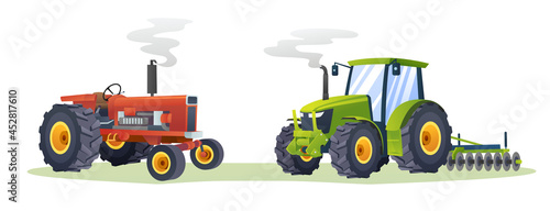 Farm tractors collection isolated illustration