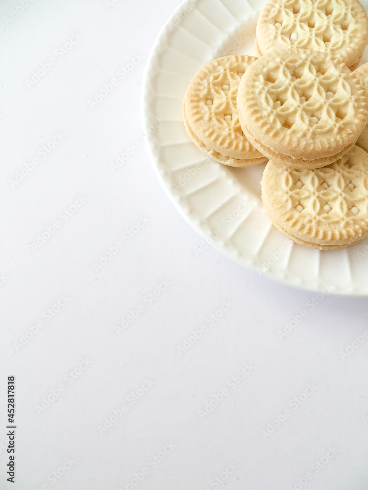 close up vanilla creme cookies flat lay close up vanilla creme cookies flat lay