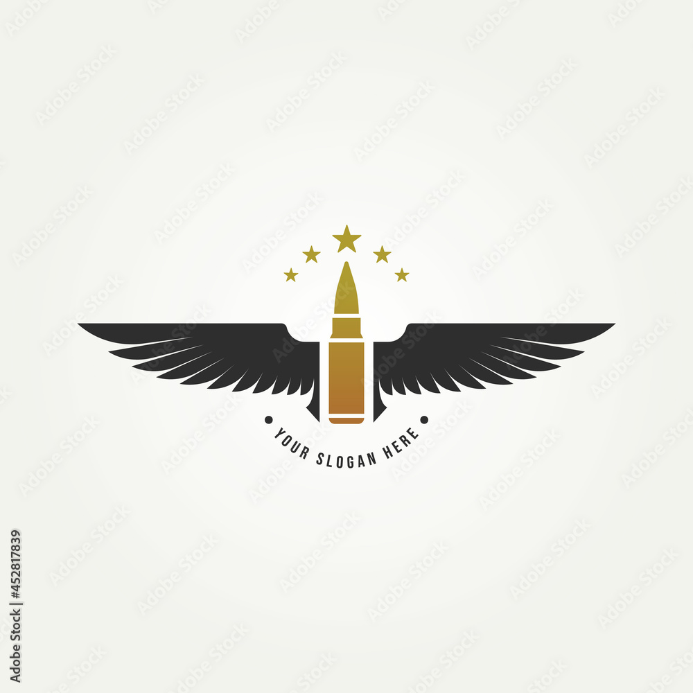 military logo badge with bullet and wings template vector illustration design. army, navy, air force emblem logo concept military logo badge with bullet and wings template vector illustration design. army, navy, air force emblem logo concept
