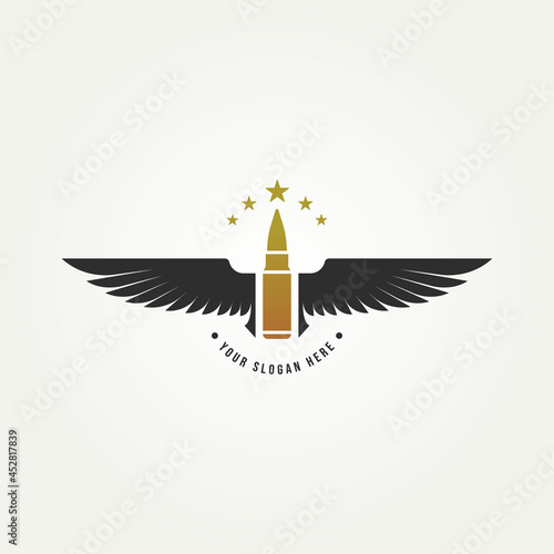 military logo badge with bullet and wings template vector illustration design. army, navy, air force emblem logo concept