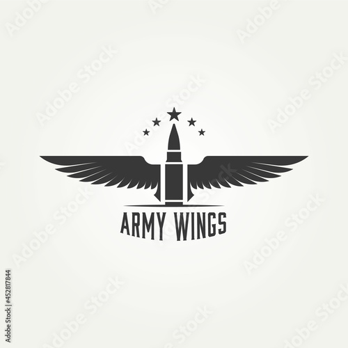 Army wings badge with bullet and star logo icon template vector illustration design. military, navy, air force emblem logo concept