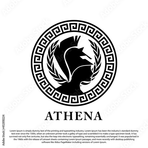 Athena logo design. Athena head on circle ornament  for stamp, emblem, logo and others photo