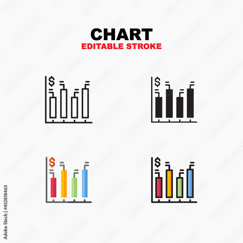 Obraz premium Outline, glyph solid black, flat color and filled line color, icon symbol set, chart concept, Isolated vector design, editable stroke