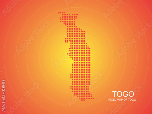Orange pixel map of Togo on orange background. Vector illustration.
