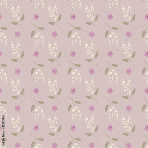 Soft Pink, Cream and Green Butterfly Bush Flower Seamless Repeating Pattern. Beautiful hand drawn vector design perfect for fabric, wrapping paper, wall paper, home decor, quilting, gifts and apparel.