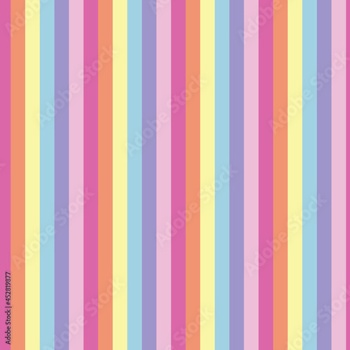 Brightly Colored Pastel Rainbow Stripes Seamless Repeat Pattern. Beautiful vector design, perfect for fabric, wrapping paper, wall paper, home decor, quilting, gifts, products, projects and apparel.