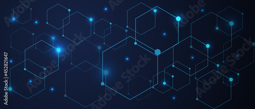 hexagonal technology background with blue light