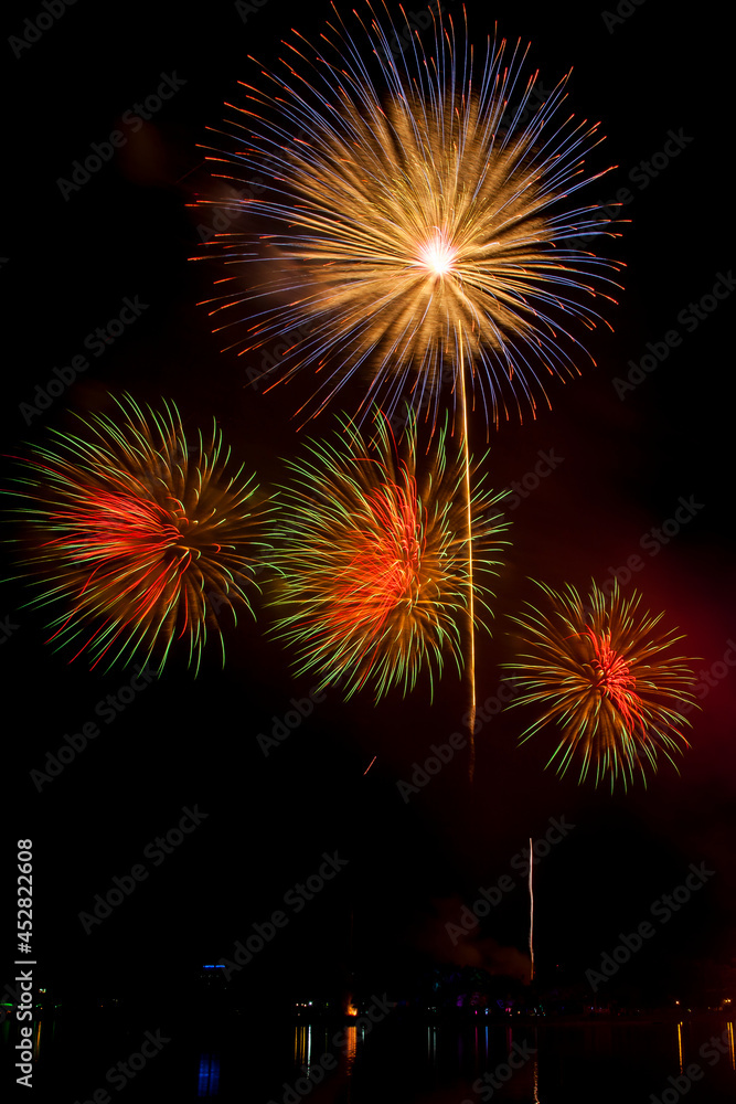 Colorful fireworks on a night sky background.