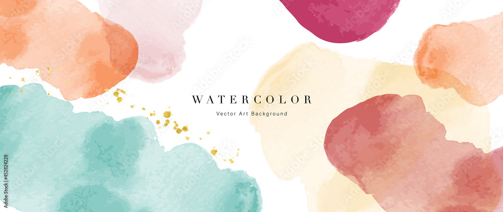 Watercolor abstract art background vector. Wallpaper design with paint brush beige watercolor. Illustration for prints, wall art, cover and invitation cards. - obrazy, fototapety, plakaty 