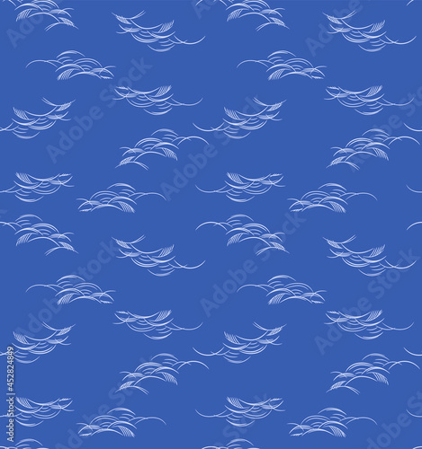 Japanese Curl Line Ocean Wave Vector Seamless Pattern