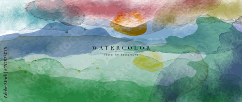 Mountain abstract art watercolor painting background vector. Landscape wallpaper, Wall art  for home decoration.