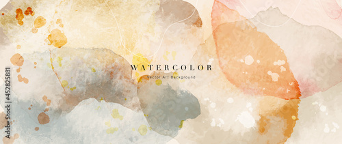 Watercolor abstract art background vector. Wallpaper design with paint brush beige watercolor. Illustration for prints, wall art, cover and invitation cards.