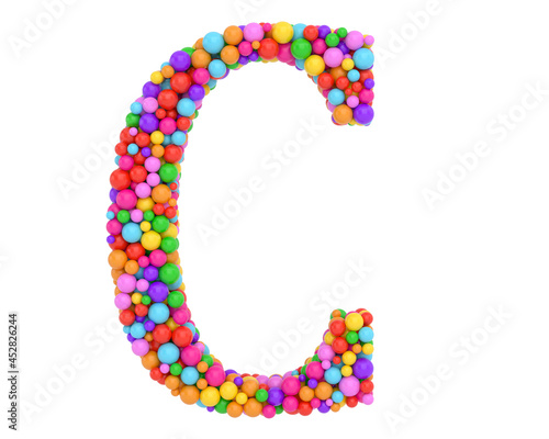 Fototapeta Naklejka Na Ścianę i Meble -  Alphabet balls multi-colored, kids font 3d render. colorful balls letter isolated on white background. 3D illustration.