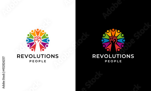 Crowd People Community Colorful with Hands Clenched up Logo Design Inspiration