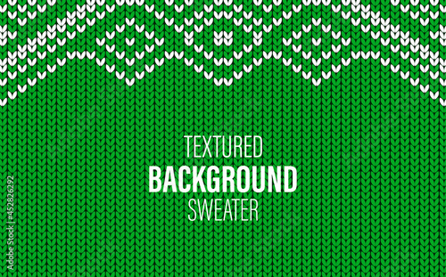 Modern minimalistic autumn, winter background, wallpaper with a texture of a green sweater, woolen clothes with white naverzhski, Scandinavian geometric patterns. 