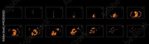Fire explosion sprite sheet. Fire explosion Animation effect. Fire sprite sheet for games, cartoon or animation.