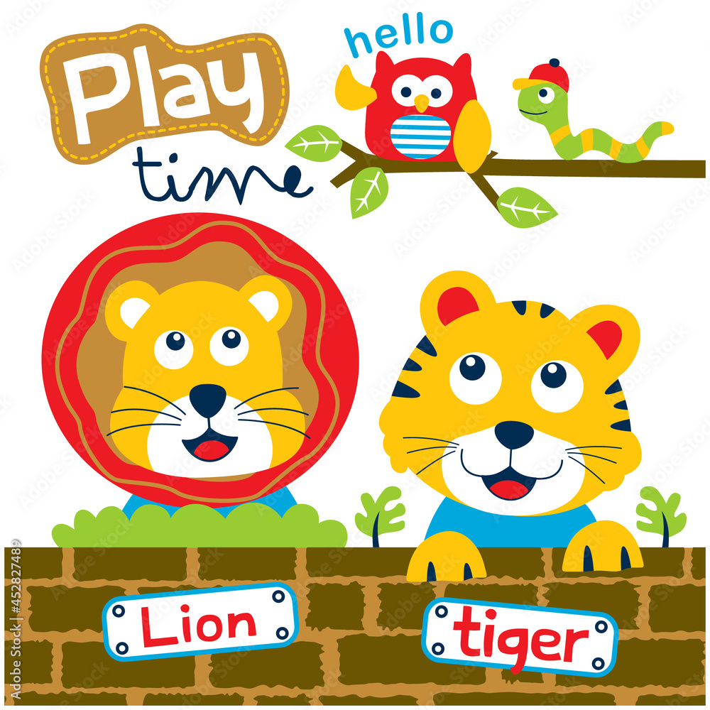 lion and tiger playing together funny cartoon,vector illustration Stock ...