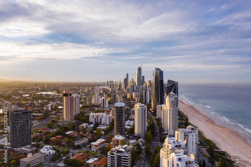 Fototapeta premium Aerial view over Surfers Paradise, Gold Coast